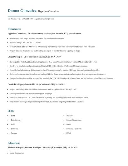 Hyperion Consultant Resume