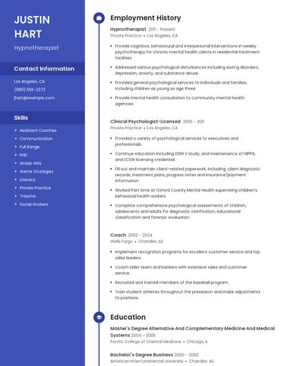 Hypnotherapist Resume