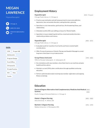 Hypnotherapist Resume