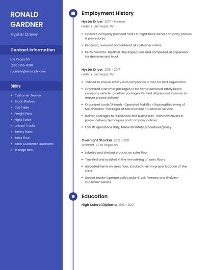 Hyster Driver Resume