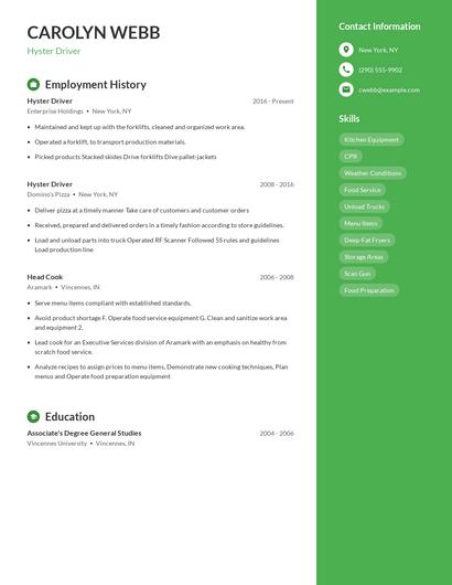 Hyster Driver Resume