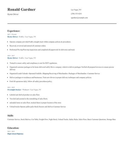 Hyster Driver Resume