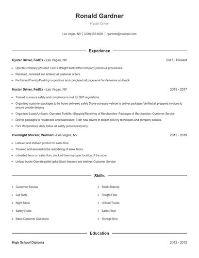 Hyster Driver Resume