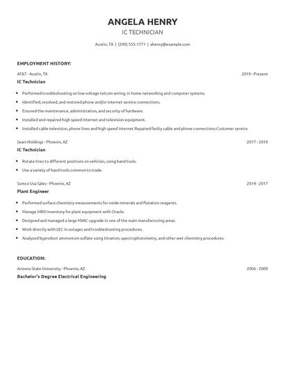 IC Technician Resume