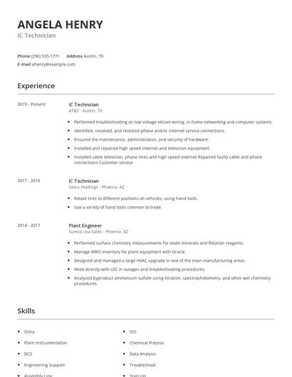 IC Technician Resume