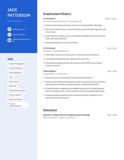 IC Technician Resume