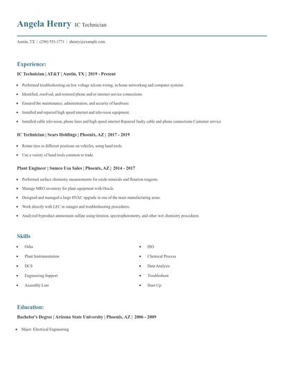 IC Technician Resume
