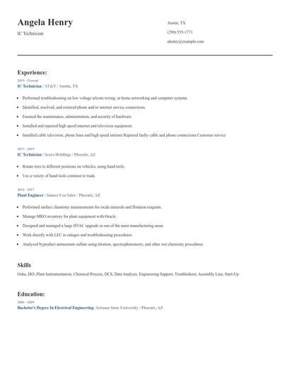 IC Technician Resume