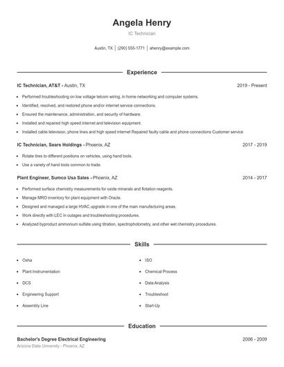 IC Technician Resume