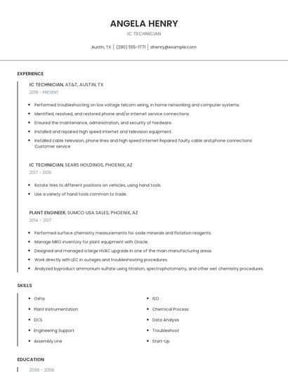 IC Technician Resume