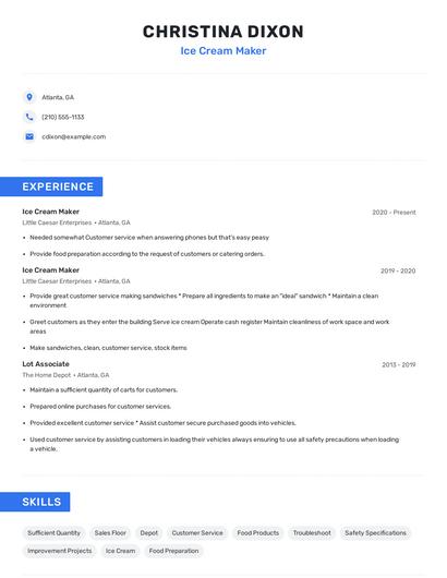 Ice Cream Maker Resume