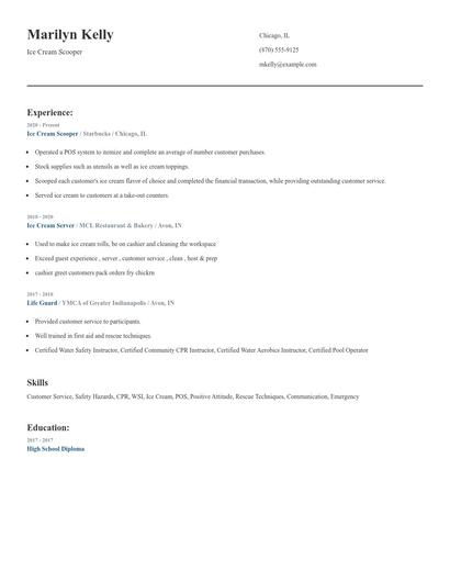 Ice Cream Scooper Resume