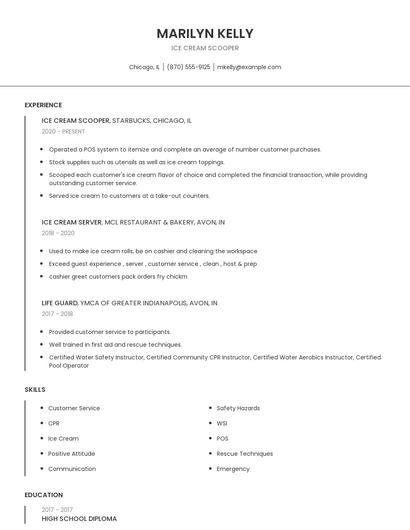 Ice Cream Scooper Resume