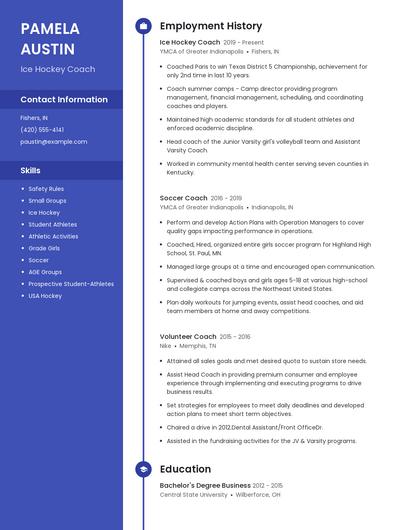 Ice Hockey Coach Resume