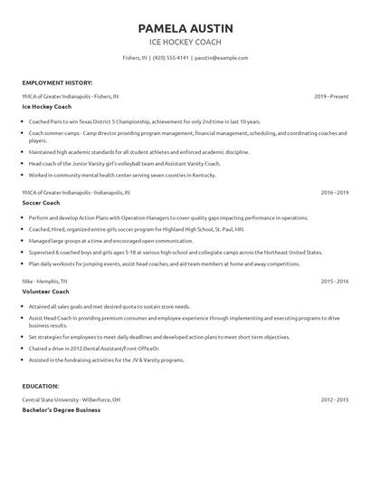 Ice Hockey Coach Resume