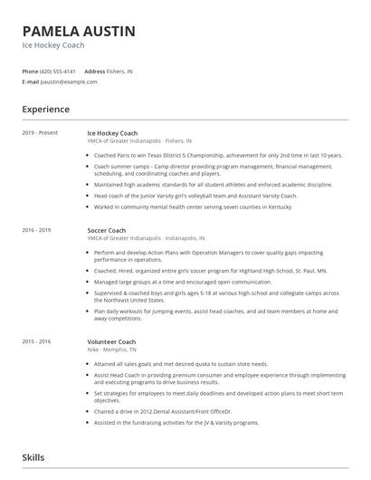 Ice Hockey Coach Resume