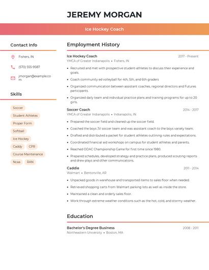 Ice Hockey Coach Resume