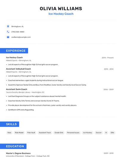 Ice Hockey Coach Resume