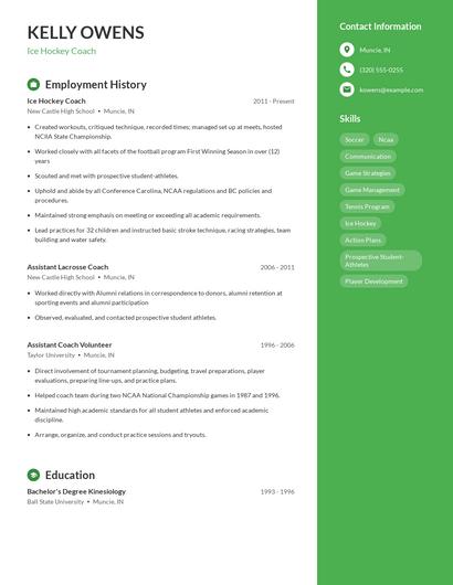 Ice Hockey Coach Resume