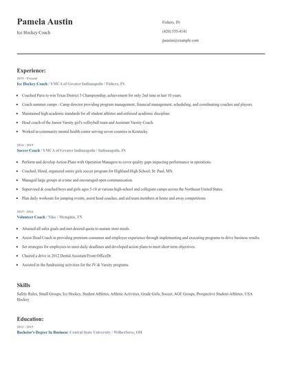 Ice Hockey Coach Resume