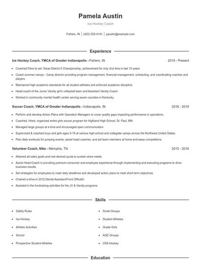 Ice Hockey Coach Resume