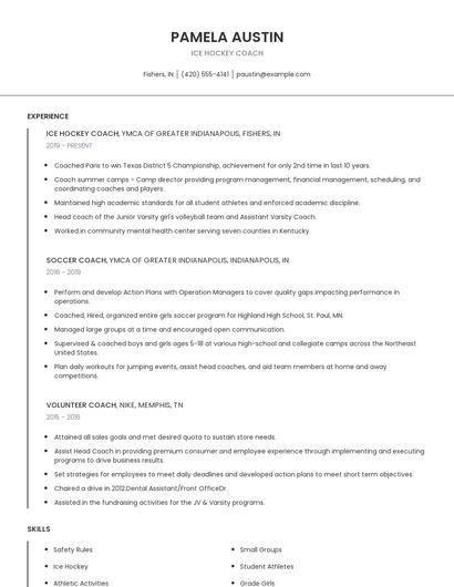 Ice Hockey Coach Resume