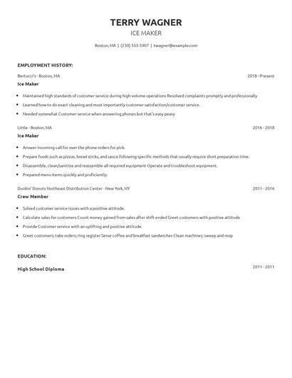 Ice Maker Resume