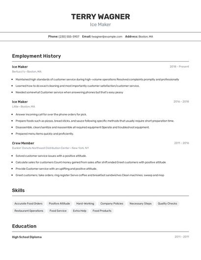 Ice Maker Resume