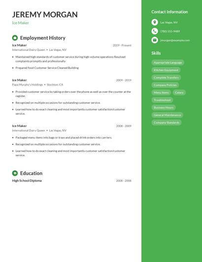 Ice Maker Resume