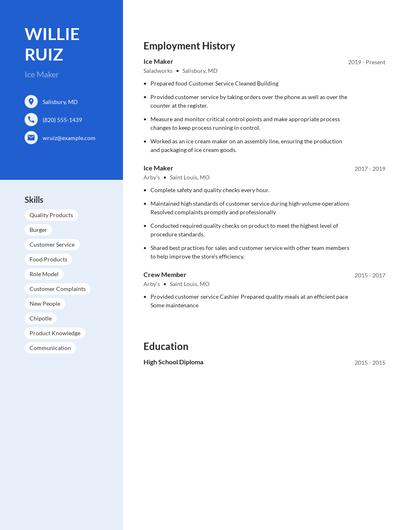 Ice Maker Resume