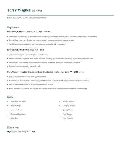 Ice Maker Resume