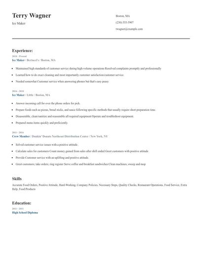Ice Maker Resume