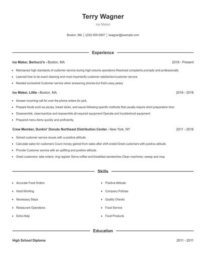 Ice Maker Resume