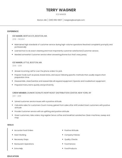 Ice Maker Resume