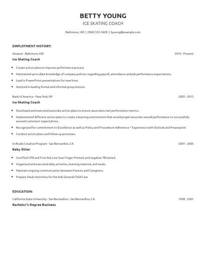 Ice Skating Coach Resume