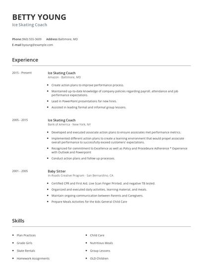 Ice Skating Coach Resume