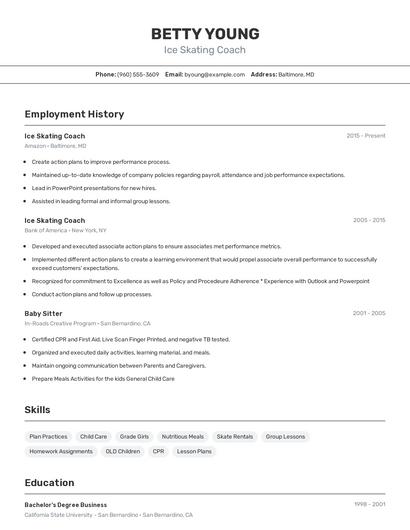 Ice Skating Coach Resume