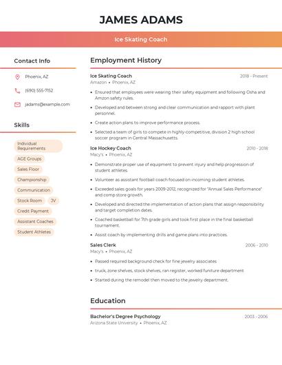 Ice Skating Coach Resume