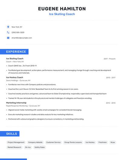 Ice Skating Coach Resume