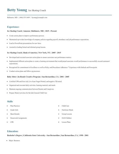Ice Skating Coach Resume