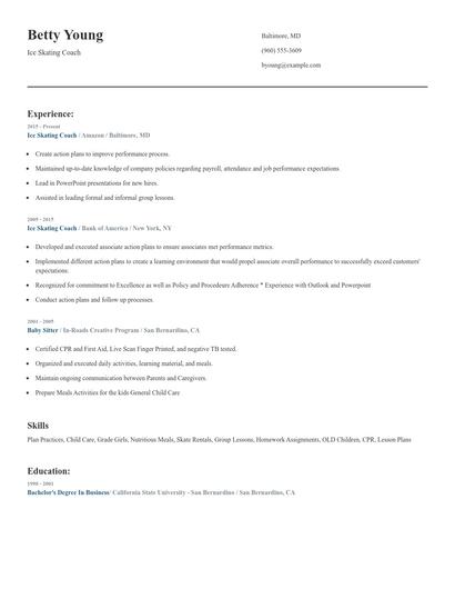 Ice Skating Coach Resume