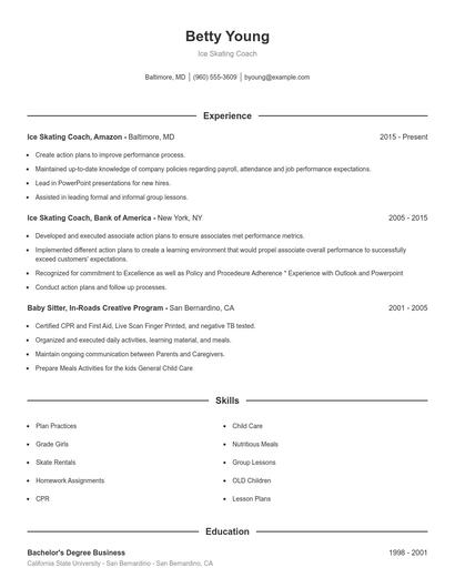 Ice Skating Coach Resume