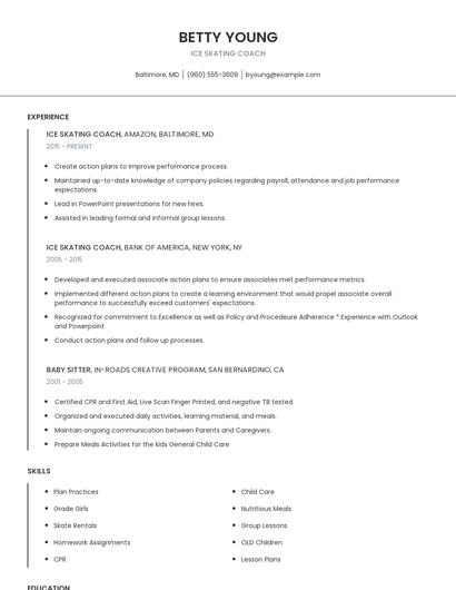 Ice Skating Coach Resume