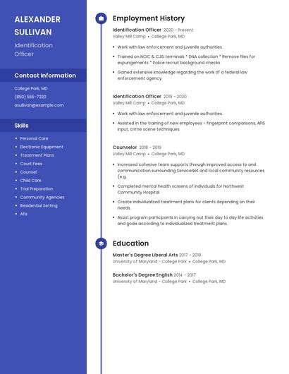 Identification Officer Resume