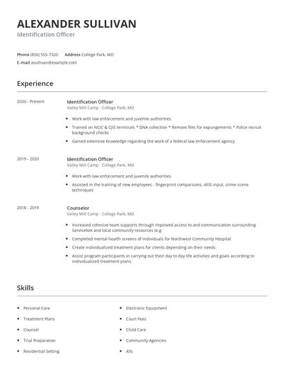 Identification Officer Resume