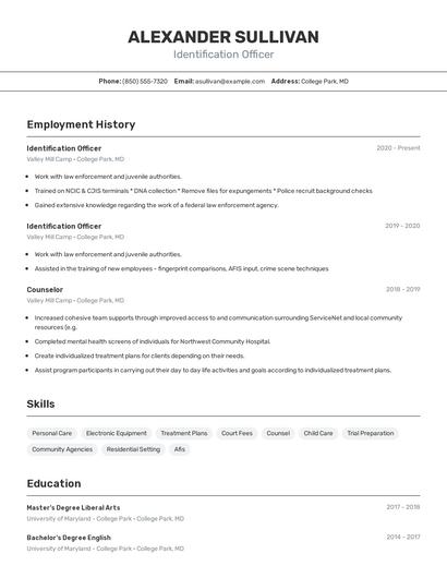 Identification Officer Resume
