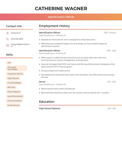 Identification Officer Resume