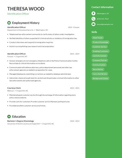 Identification Officer Resume