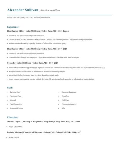 Identification Officer Resume