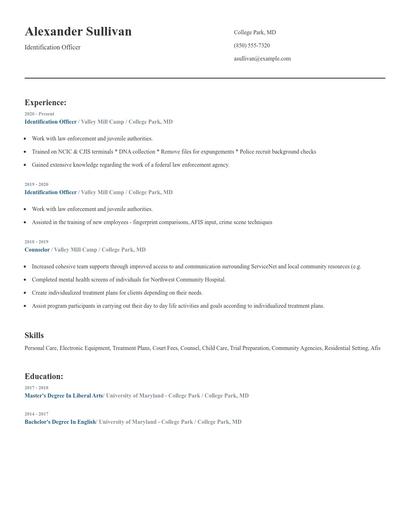 Identification Officer Resume